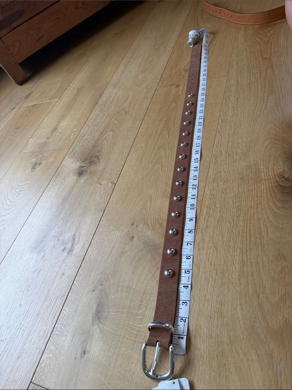 Free People Brown Studded Suede Leather Belt with Silver Hardware